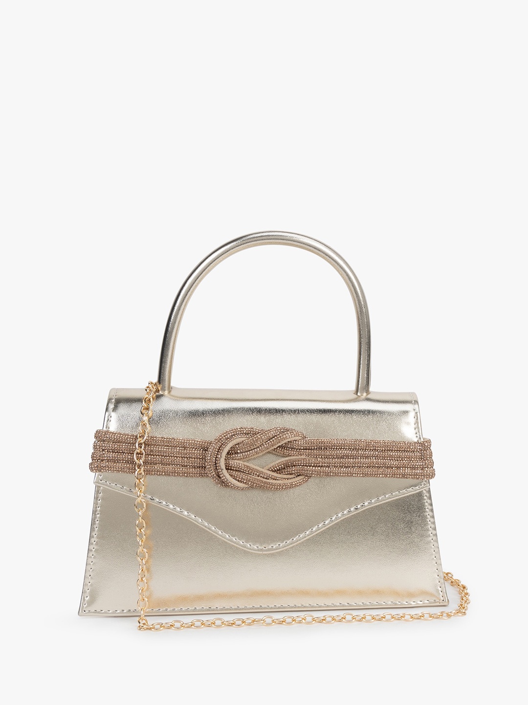

Kazo Embellished Structured Metallic Handheld Bag, Gold