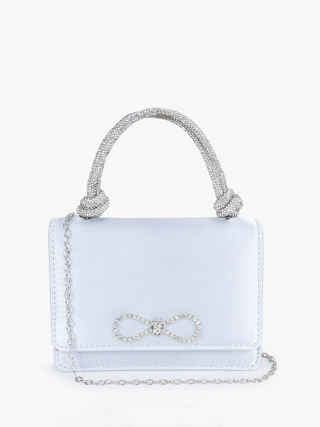 Kazo Embellished Fabric Purse Clutch, Silver