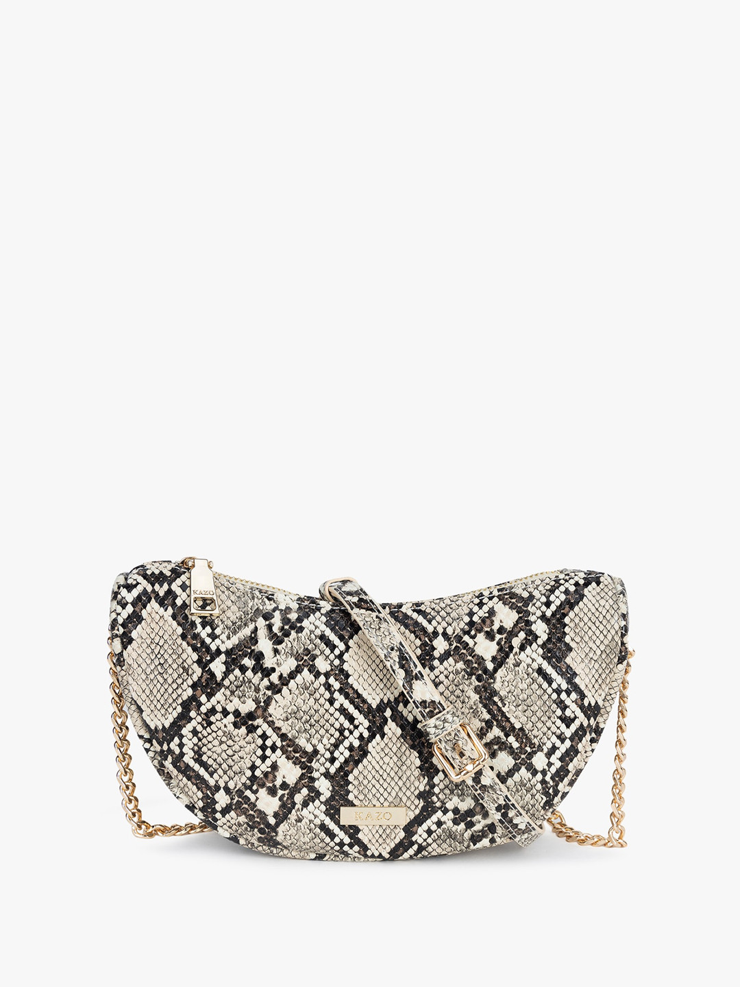 

Kazo Beige Printed Half Moon PU Structured Sling Bag