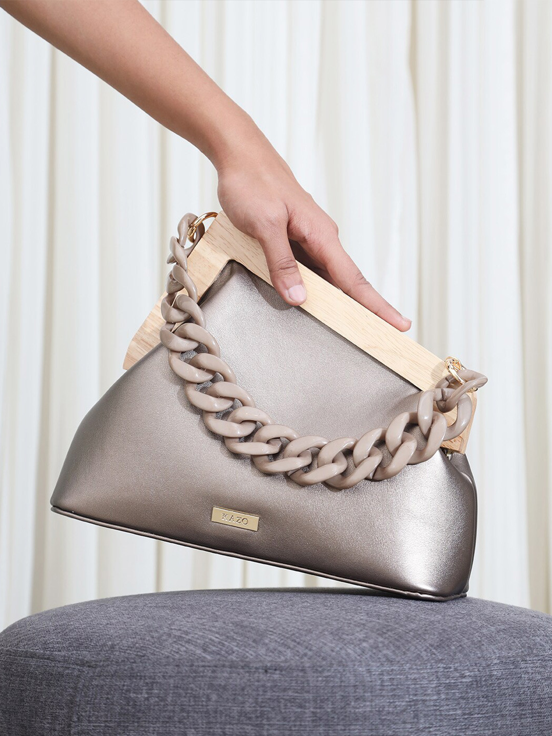

Kazo Wrist Loop Purse Clutch, Beige