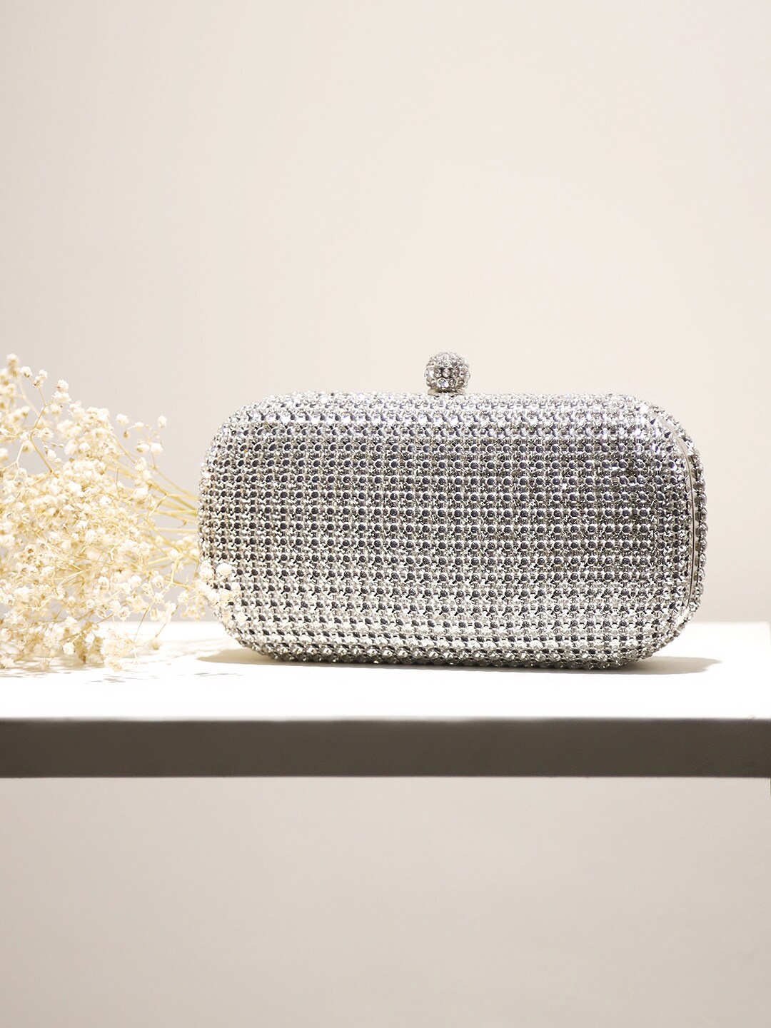 

Kazo Embellished Box Clutch, Silver