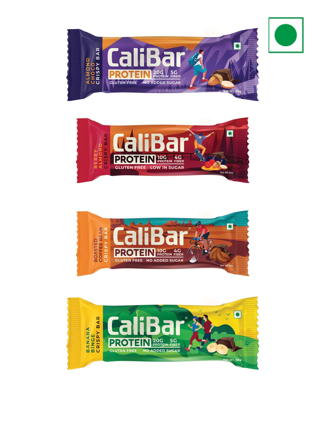 

CaliBar Pack Of 4 CaliBar Protein Almond Choco Berry Roasted Coffee & Banana Binge 210 gms, Red