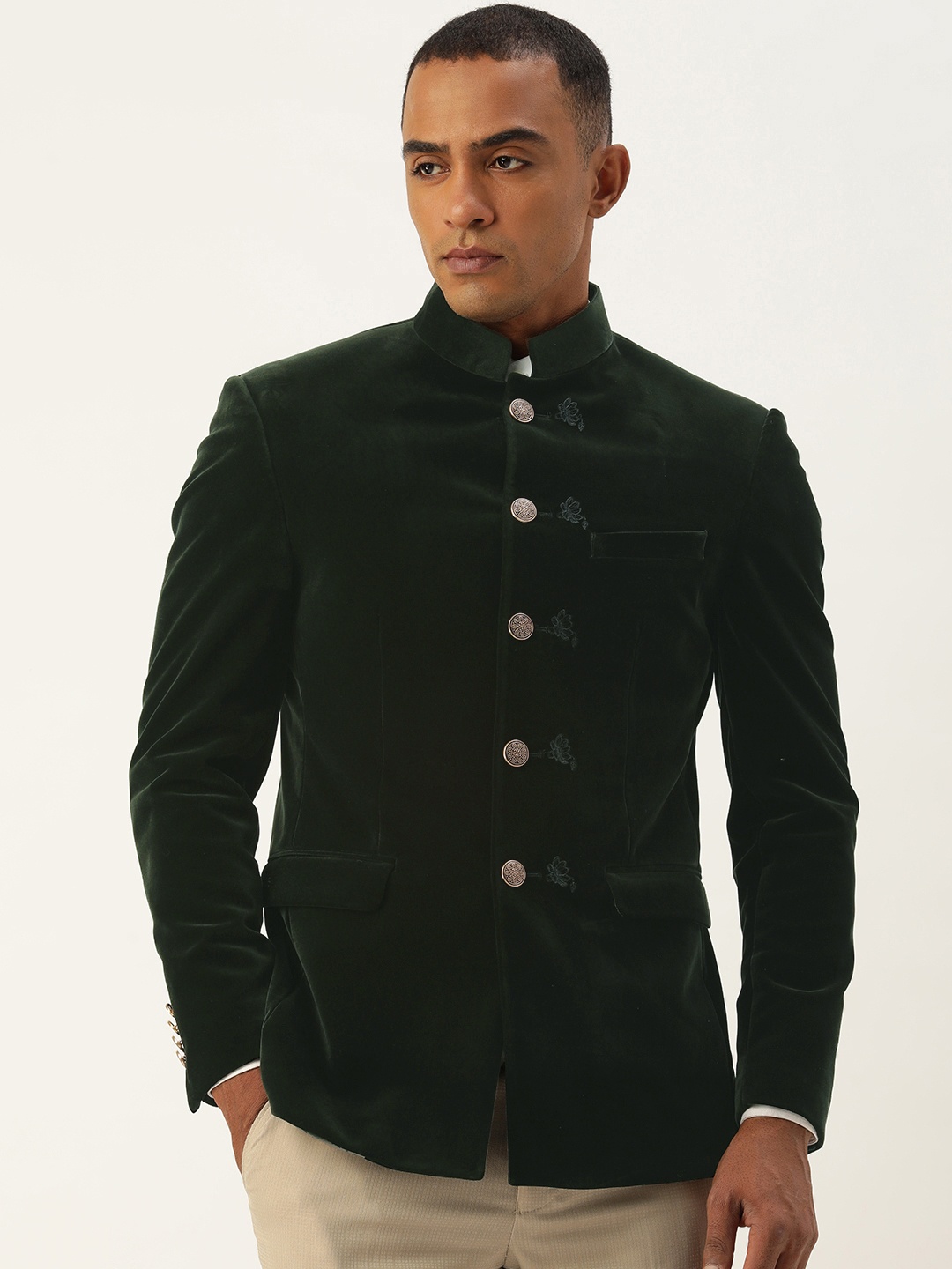 

Peter England Velvet Select Neo Slim Fit Bandhgala Party Blazer, Green