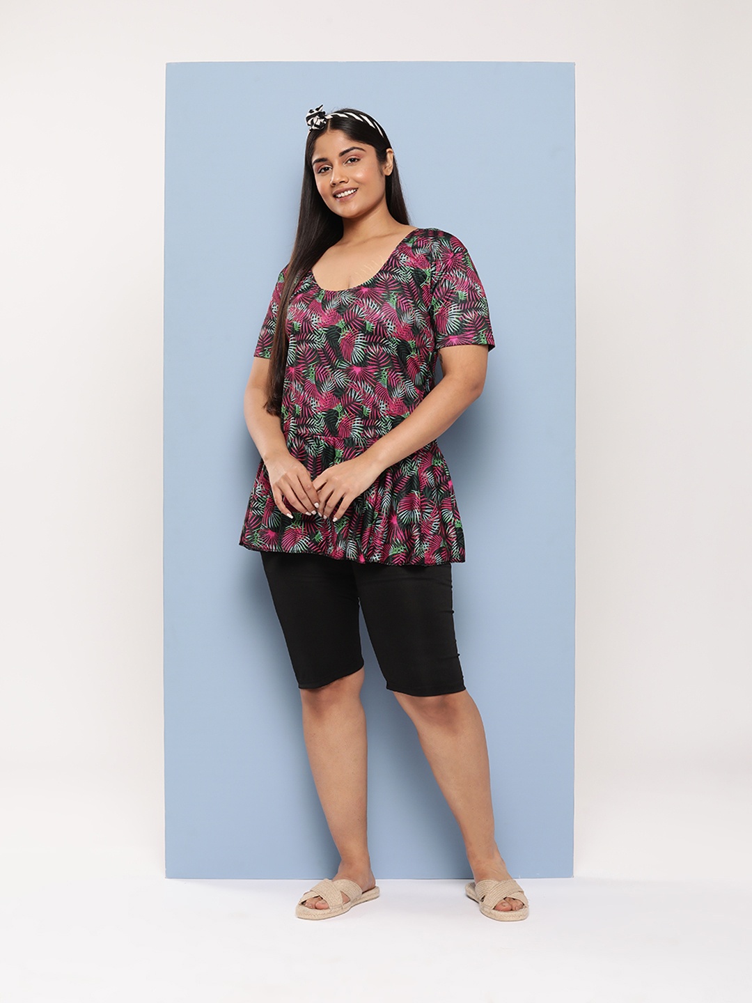 

Aarika Plus Size Floral Print Full Coverage Swim Set, Pink