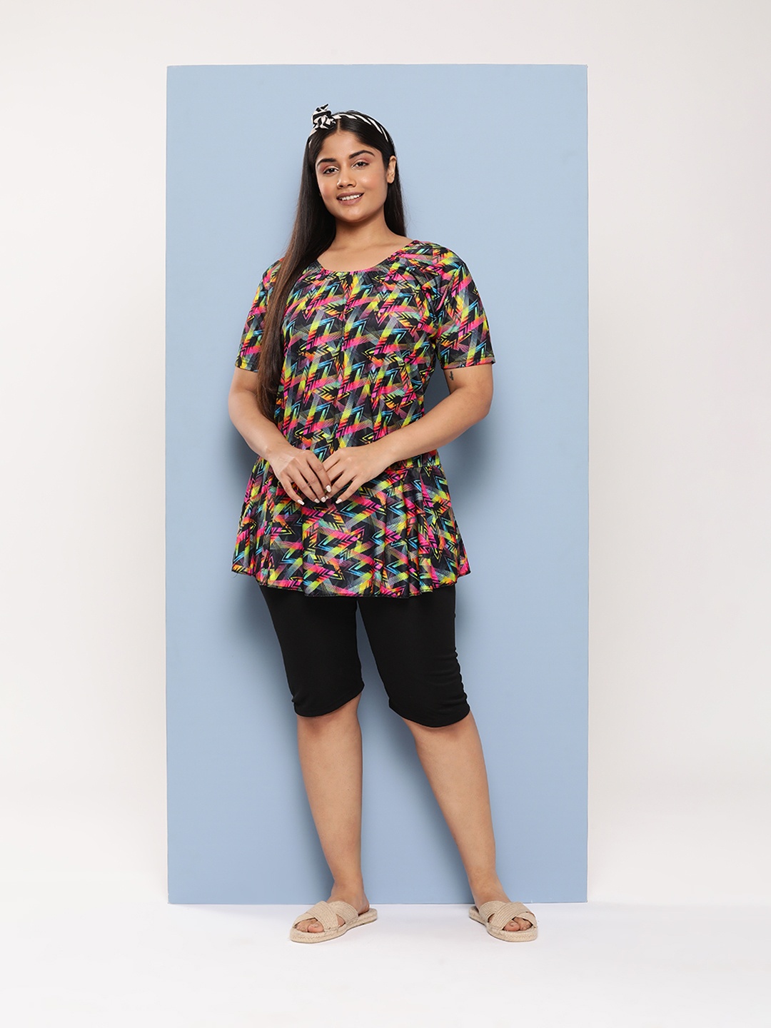 

Aarika Plus Size Geometric Print Full Coverage Swim Set, Multi