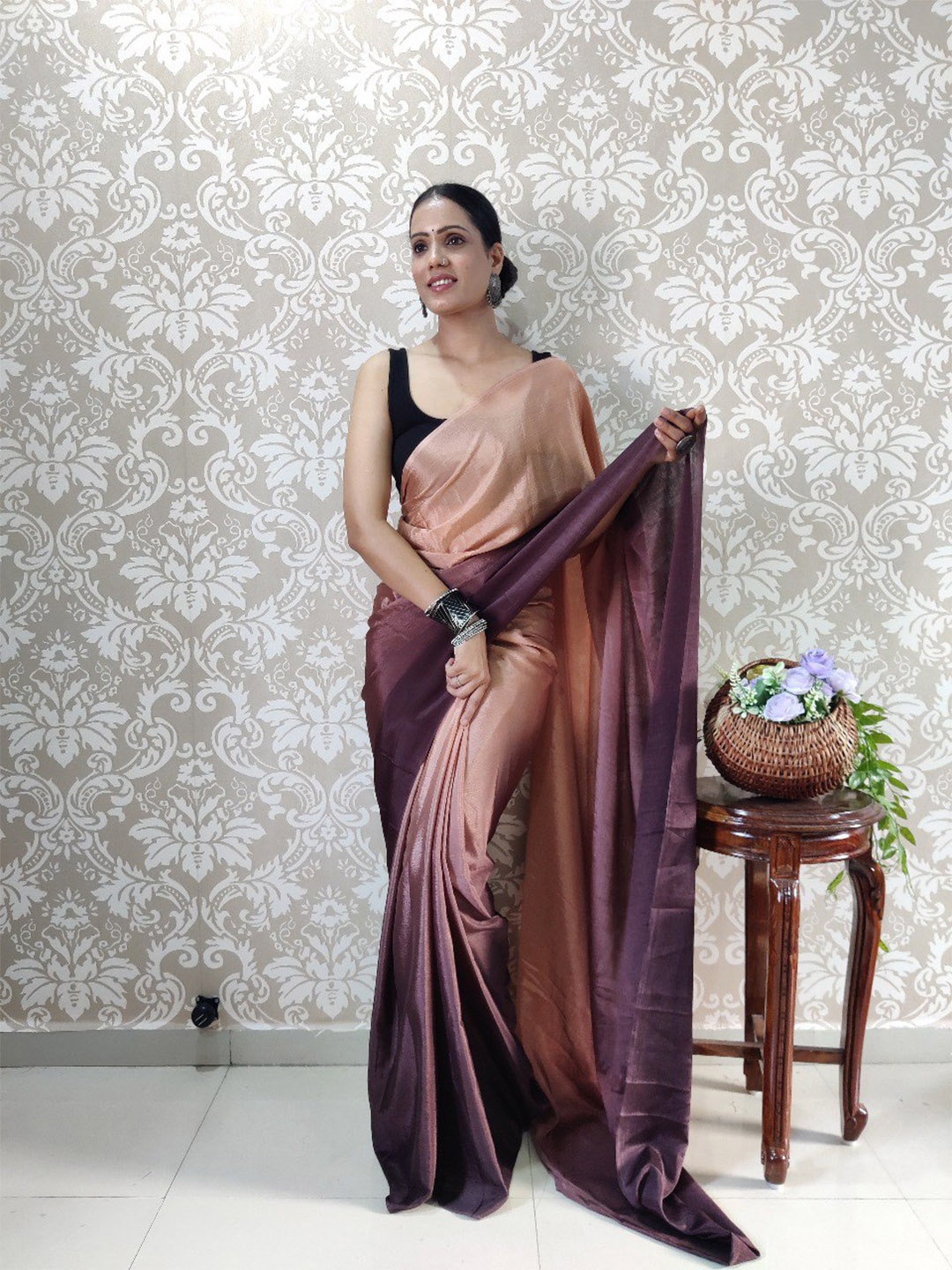 

VEERAX Colourblocked Pure Georgette Ready to Wear Saree, Purple