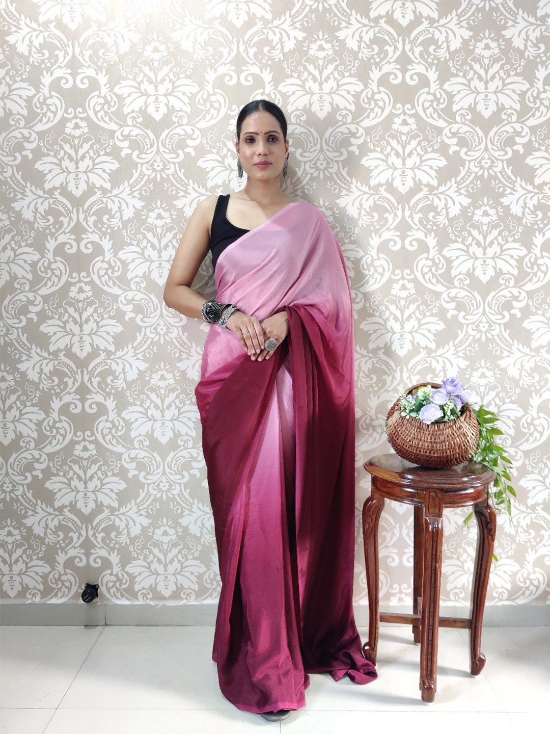

VEERAX Colourblocked Pure Georgette Ready to Wear Saree, Pink