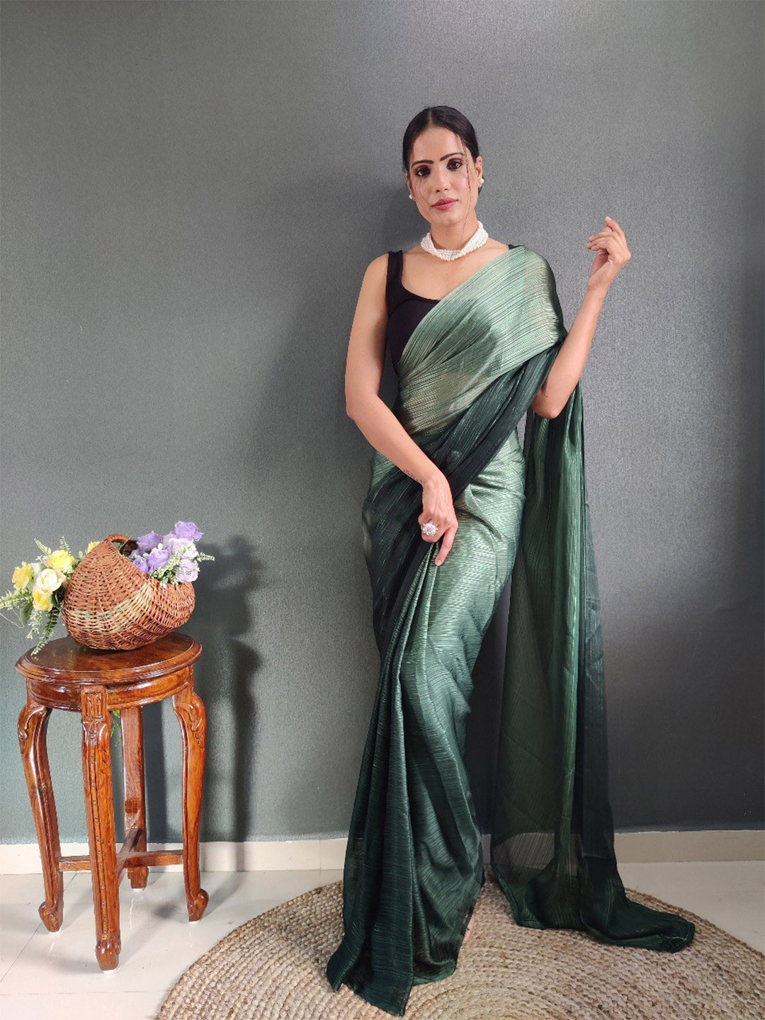 

VEERAX Multicoloured Pure Georgette Ready to Wear Saree, Green