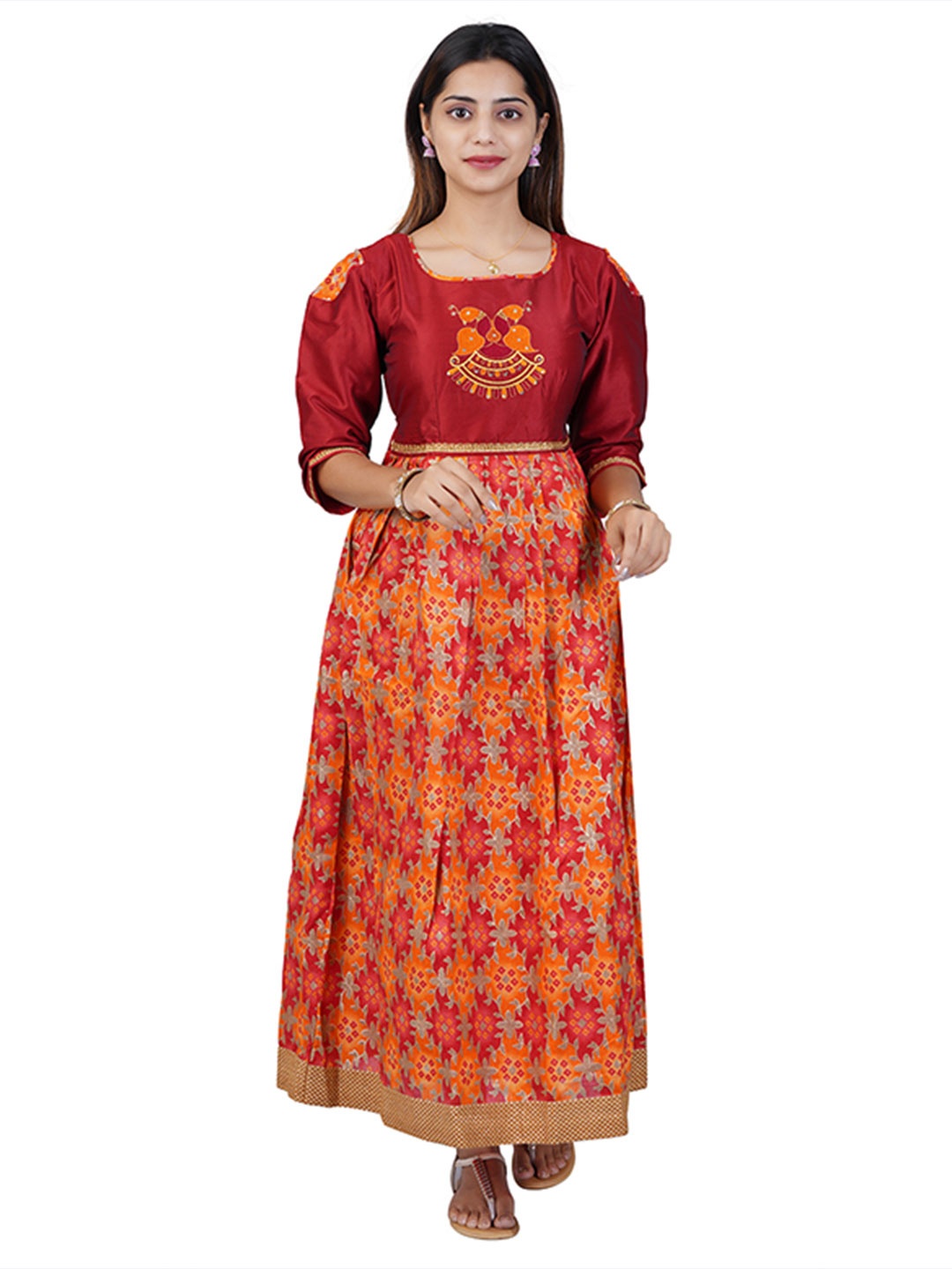 

BAESD Girls Embroidered Ethnic Maxi Dress, Red