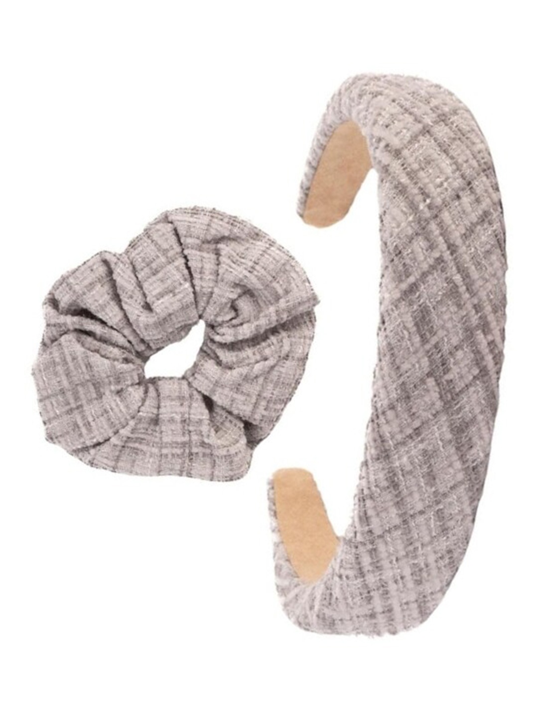 

Lulala Set Of 2 Embellished Fabric Hairband With Ponytail Holders, Grey