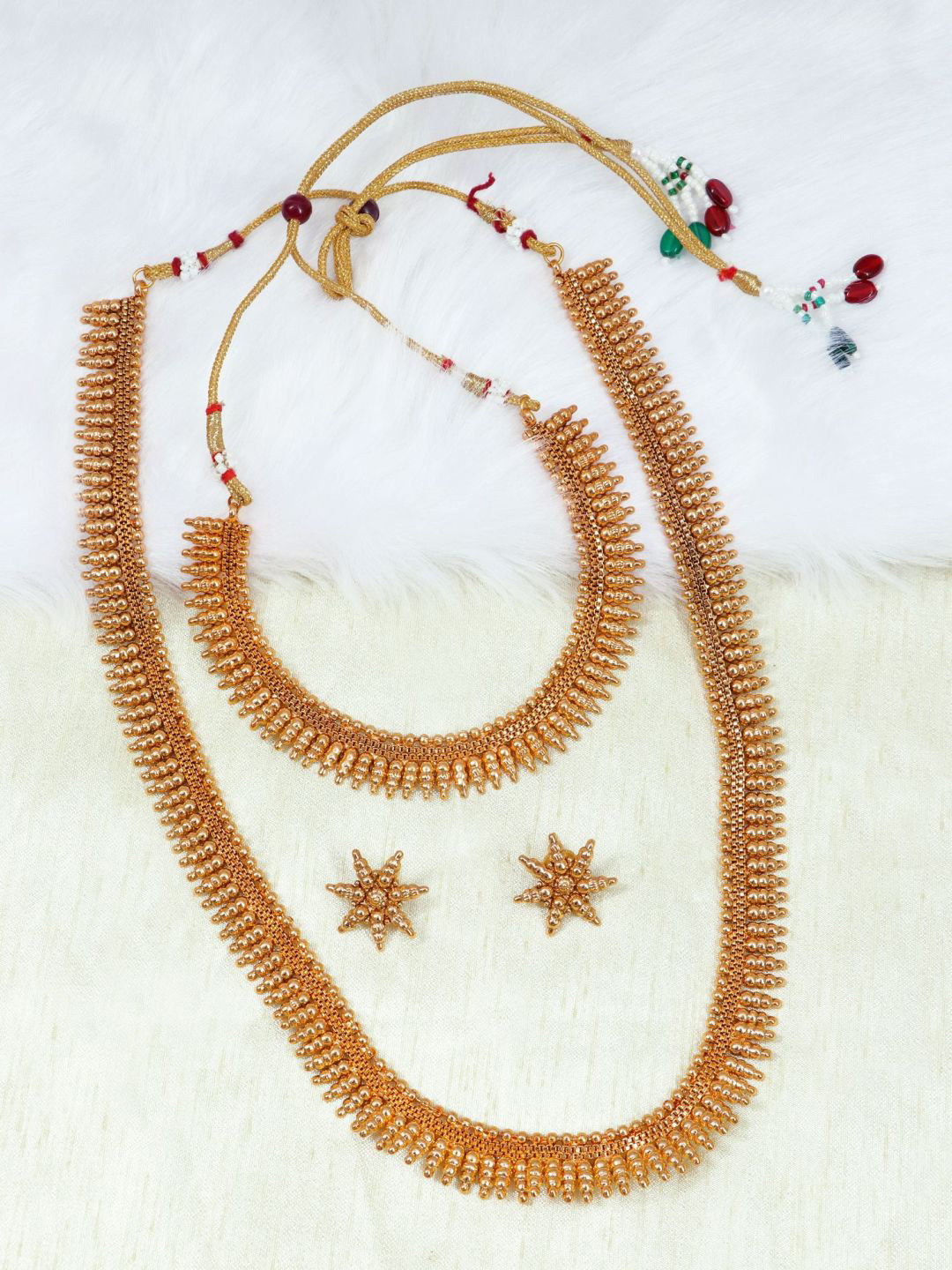

Crunchy Fashion Set Of 2 Gold-Plated Beads Studded Necklace & Earrings