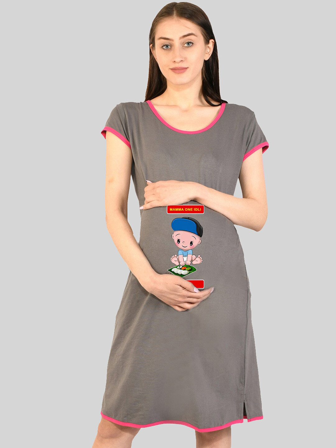

SillyBoom Graphic Printed Maternity T-Shirt Nightdress, Grey