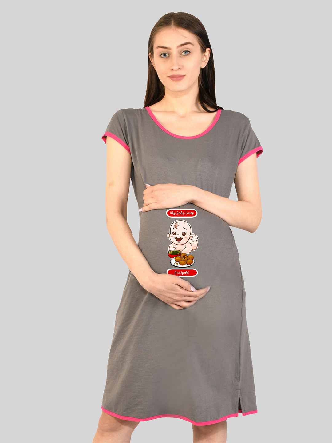 

SillyBoom Graphic Printed Maternity T-shirt Nightdress, Grey