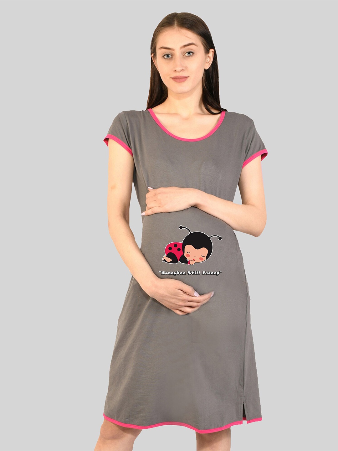 

SillyBoom Printed Maternity T-shirt Night Dress, Grey