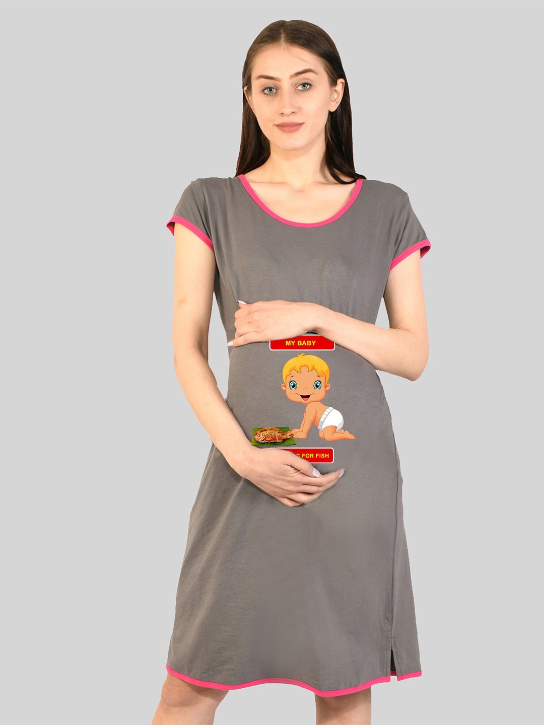 

SillyBoom Graphic Printed Maternity T-Shirt Nightdress, Grey