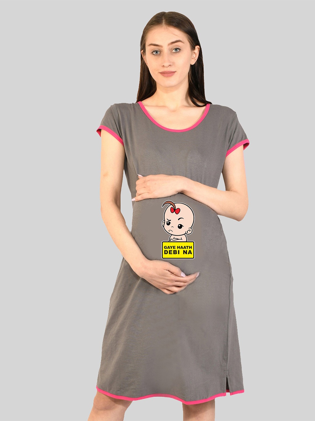 

SillyBoom Graphic Printed Maternity T-shirt Nightdress, Grey