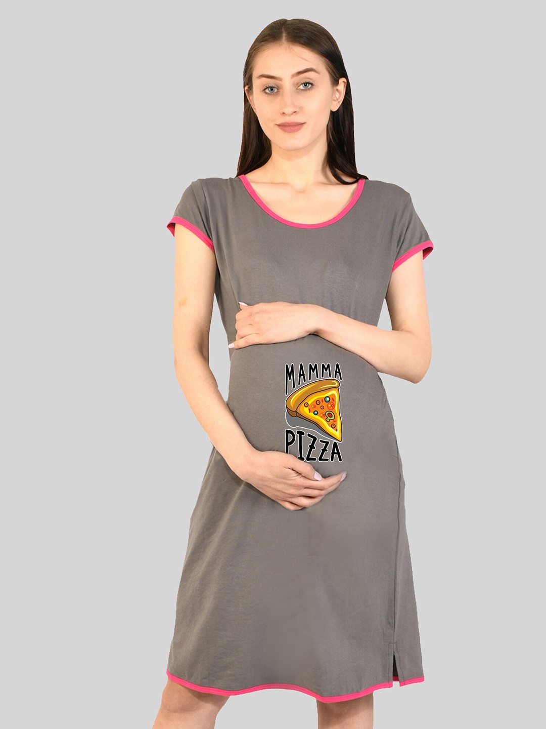 

SillyBoom Printed Maternity T-shirt Night Dress, Grey