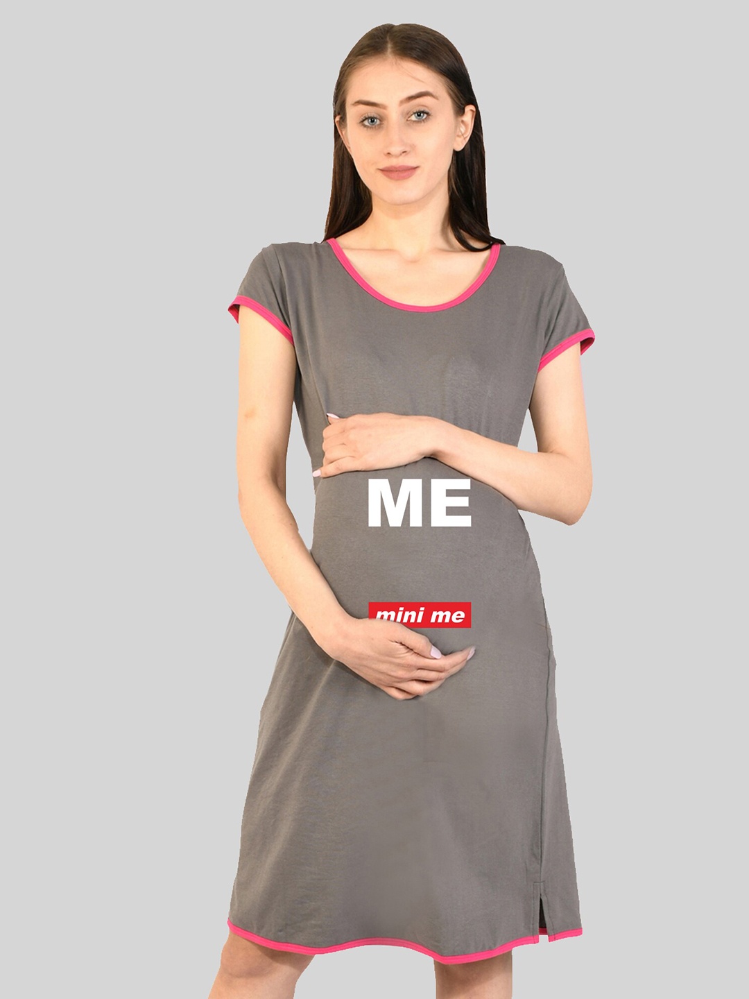 SillyBoom Typography Printed Maternity T-shirt Dress, Grey