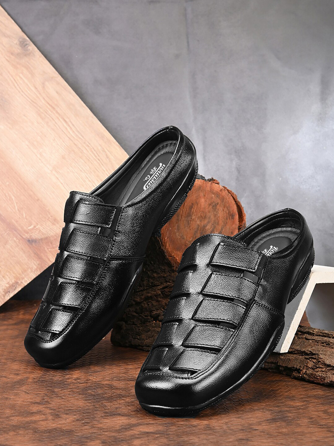 

The Roadster Lifestyle Co. Men Black Leather Shoe-Style Sandals