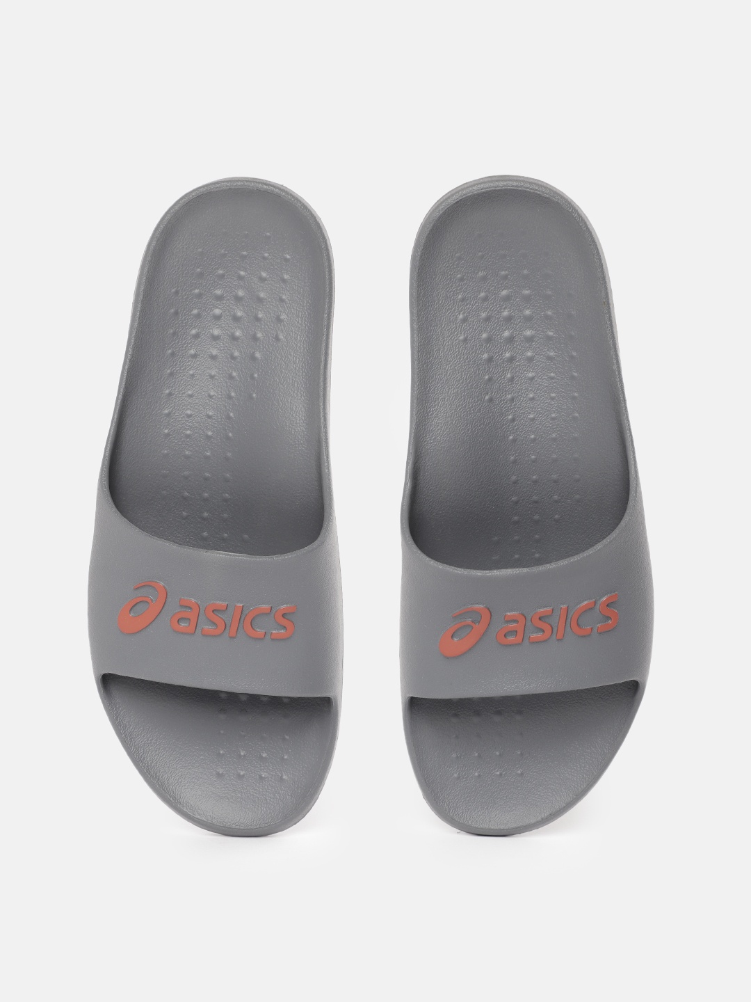 ASICS Unisex Brand Logo Textured Sliders, Grey