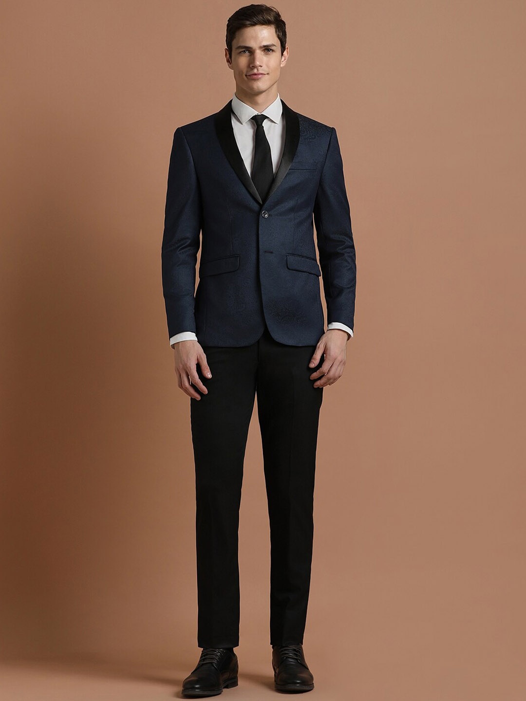 

Allen Solly Single-Breasted Slim Fit Paisley Printed Two Piece Formal Suit, Navy blue