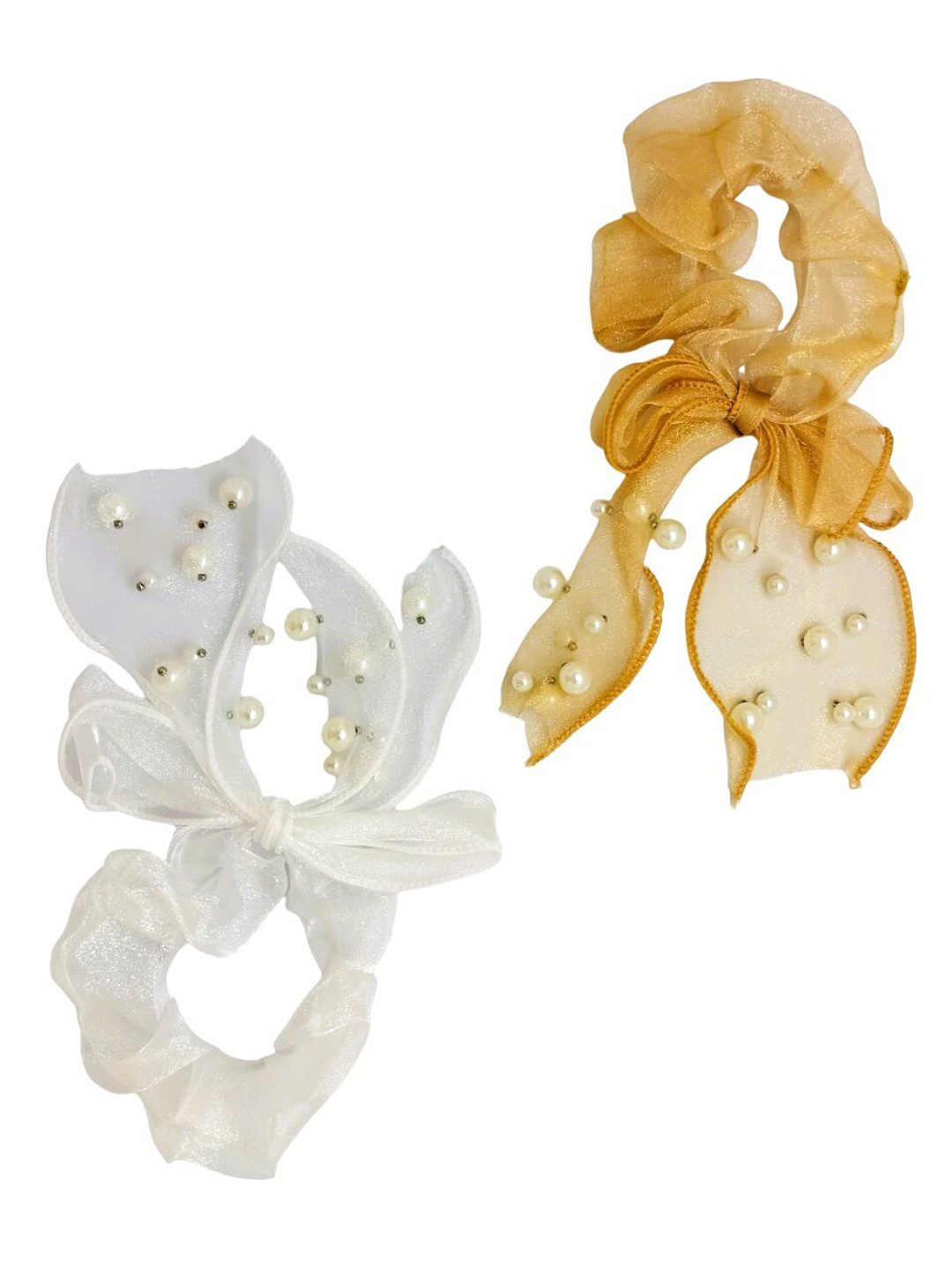 

FEMMIBELLA Set Of 2 Embellished Ponytail Holders, White