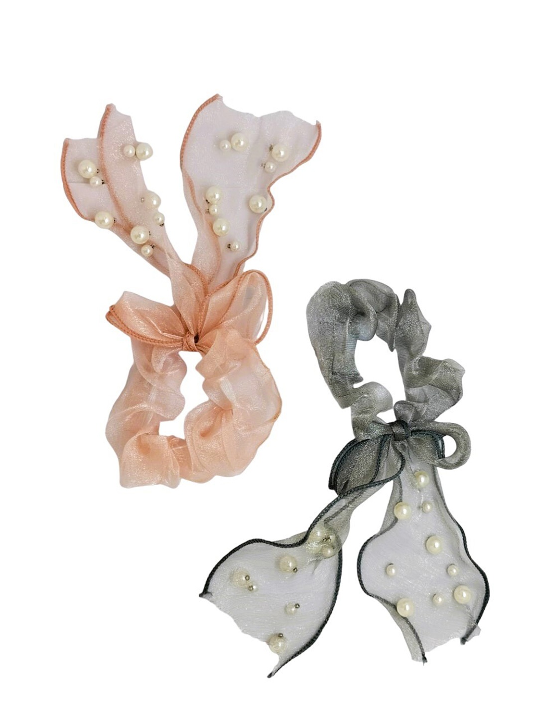 

FEMMIBELLA Set of 2 Embellished Ponytail Holders, Grey