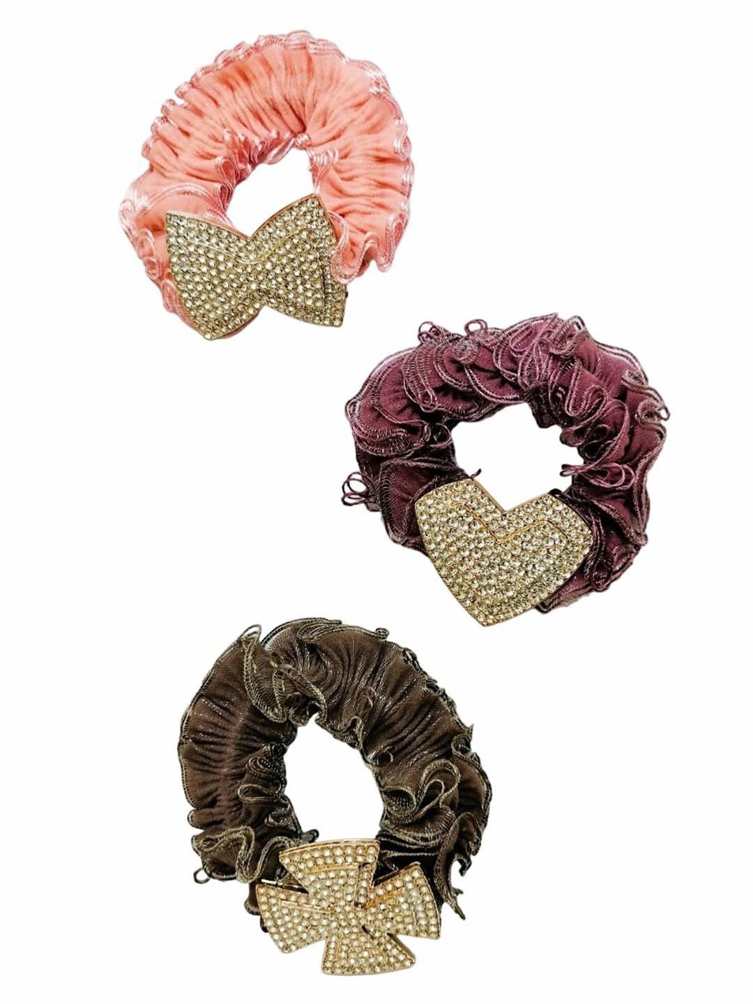 

FEMMIBELLA Set of 3 Embellished Ponytail Holders, Peach
