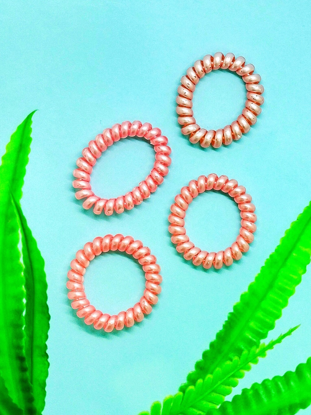 

FEMMIBELLA Set of 4 Ponytail Holders, Coral