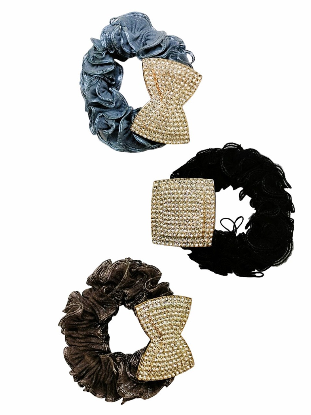 

FEMMIBELLA Set of 3 Embellished Ponytail Holders, Black