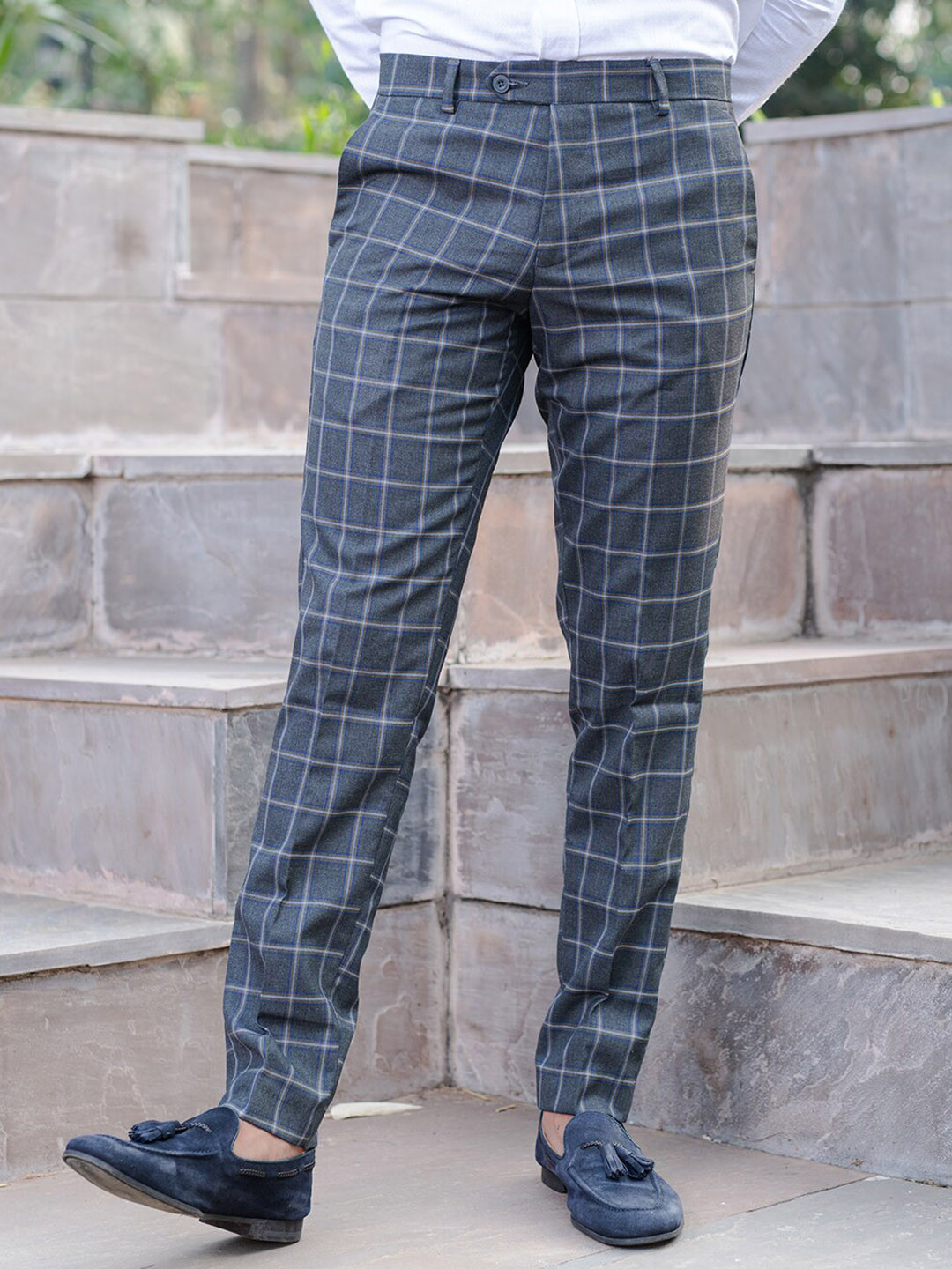 

Tistabene Men Checked Smart Cotton Trousers, Grey