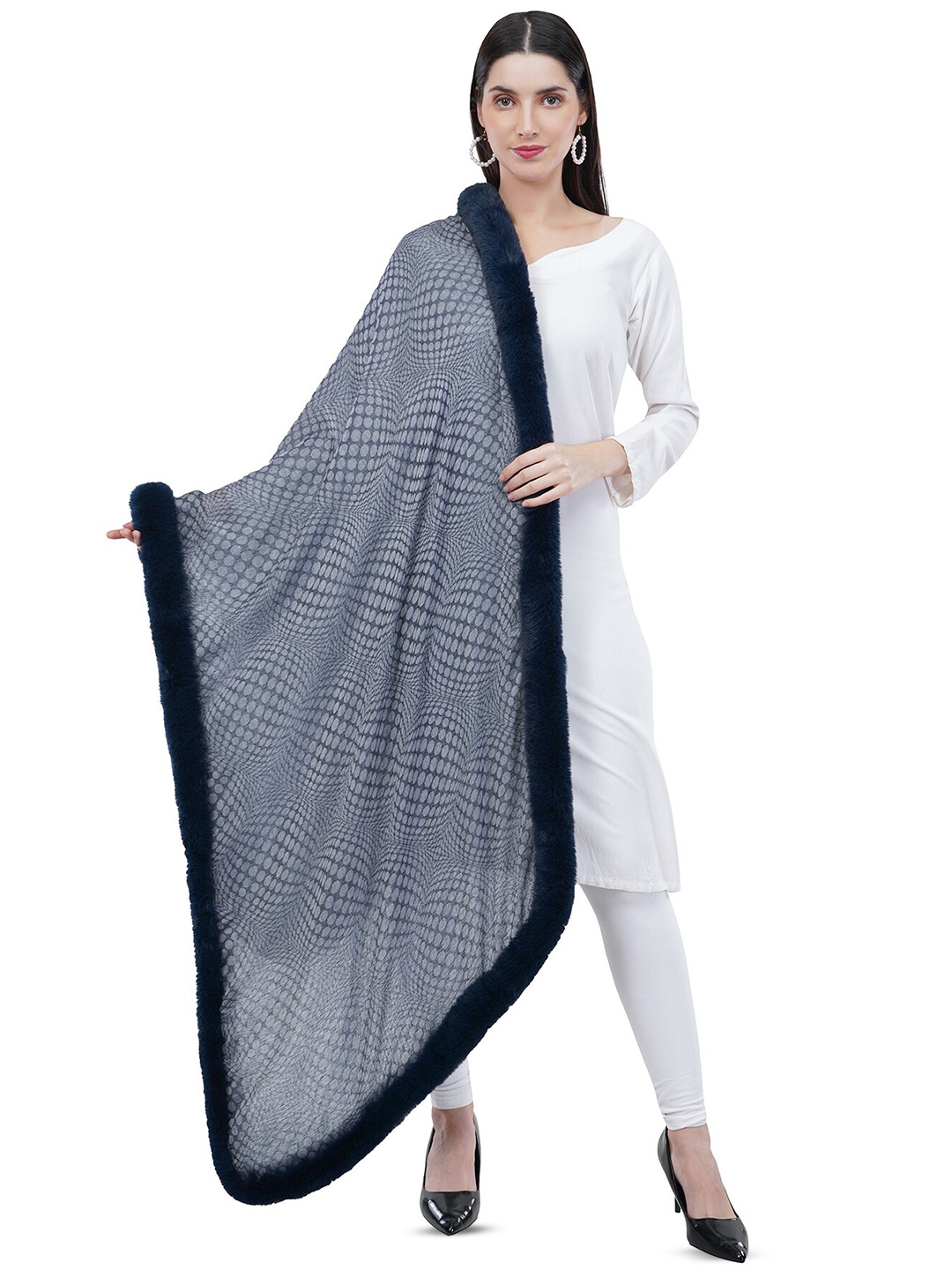 

Rhe-Ana Women Faux Fur Designed Stole, Blue
