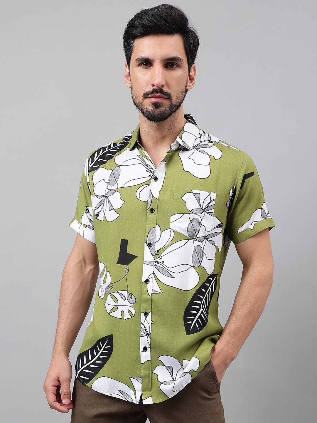 

Voroxy New Fit Floral Printed Casual Shirt, Green