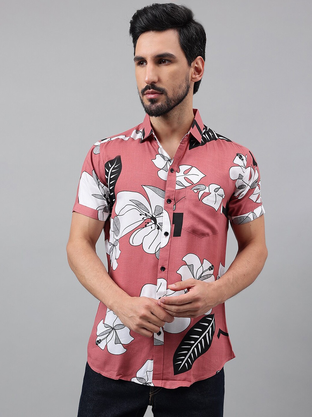 

Voroxy New Fit Floral Printed Casual Shirt, Peach