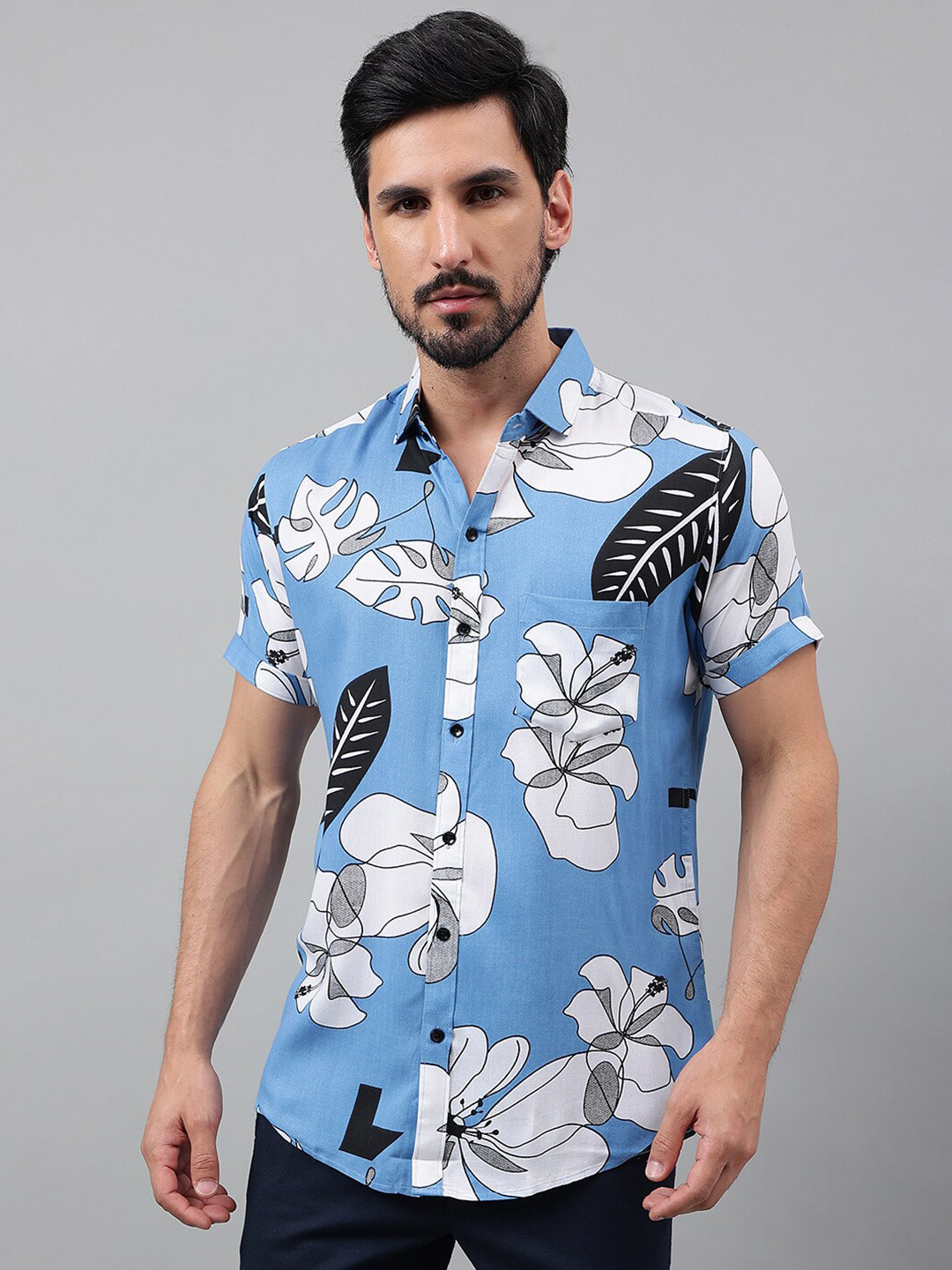 

Voroxy Floral Printed New Spread Collar Casual Shirt, Blue