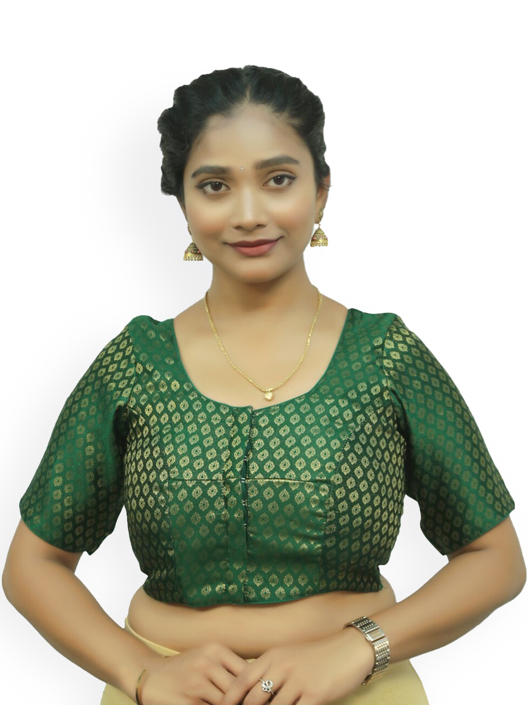 

PUSHKARA Woven Design Cotton Saree Blouse, Green