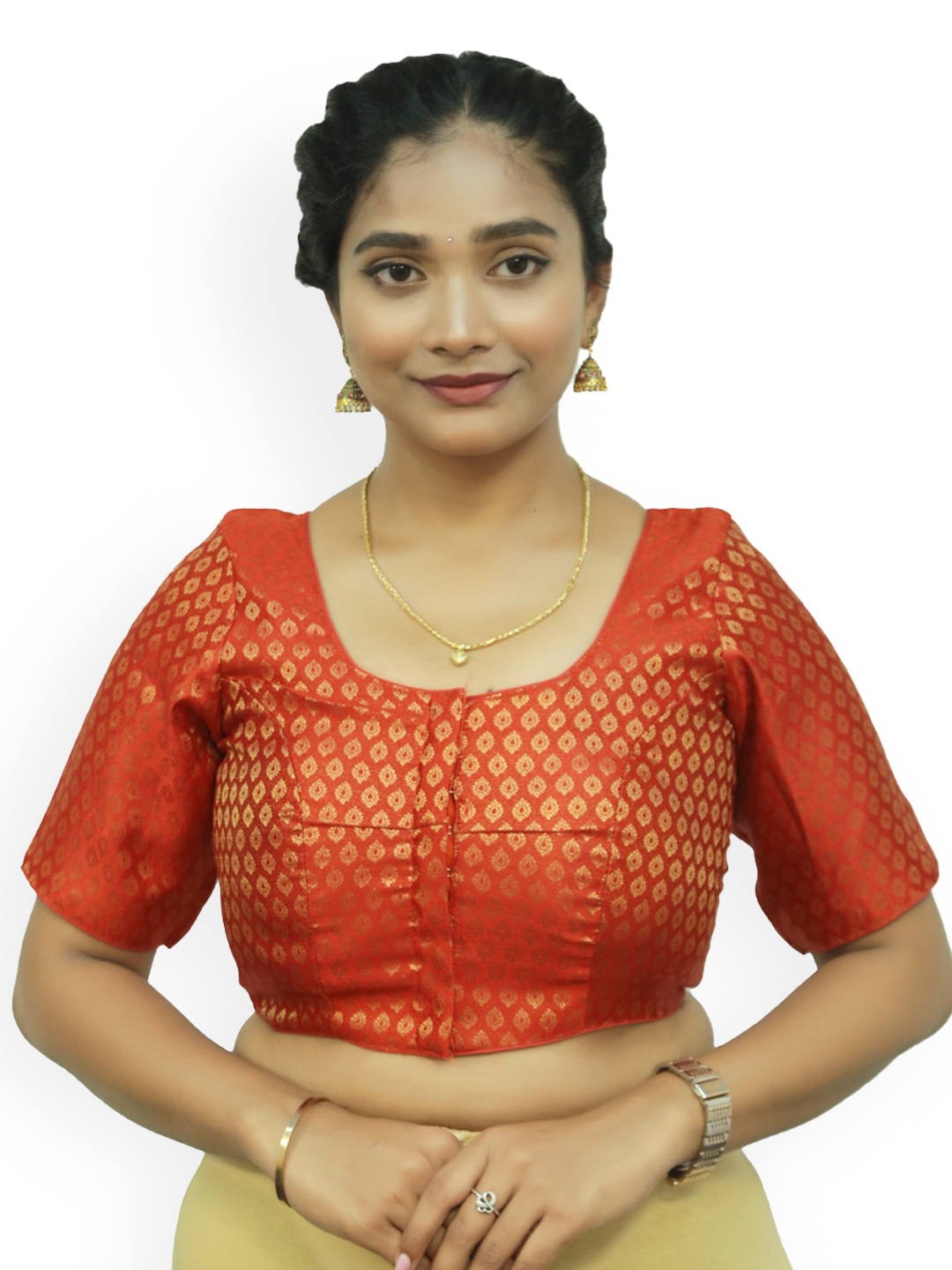 

PUSHKARA Woven Design Pure Cotton Saree Blouse, Red
