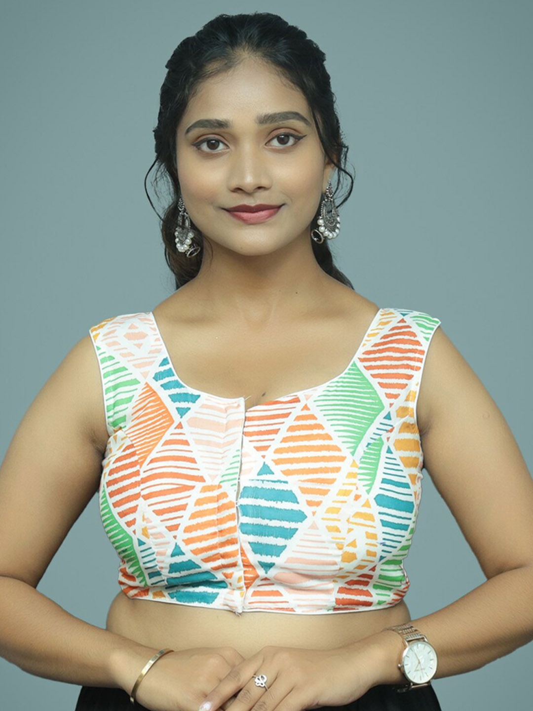 

PUSHKARA Printed Cotton Pure Cotton Saree Blouse, White