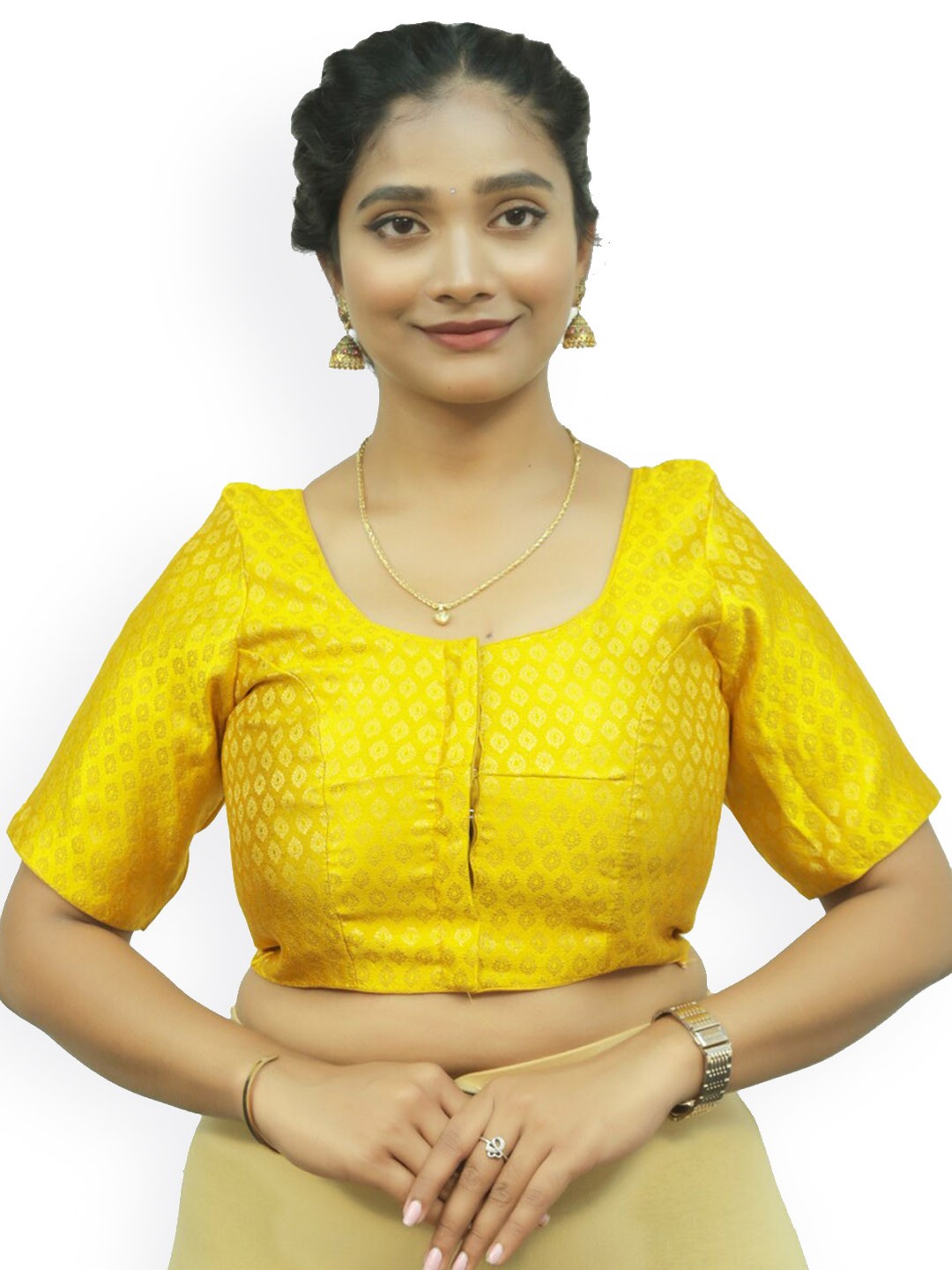 

PUSHKARA Woven Design Pure Cotton Saree Blouse, Yellow