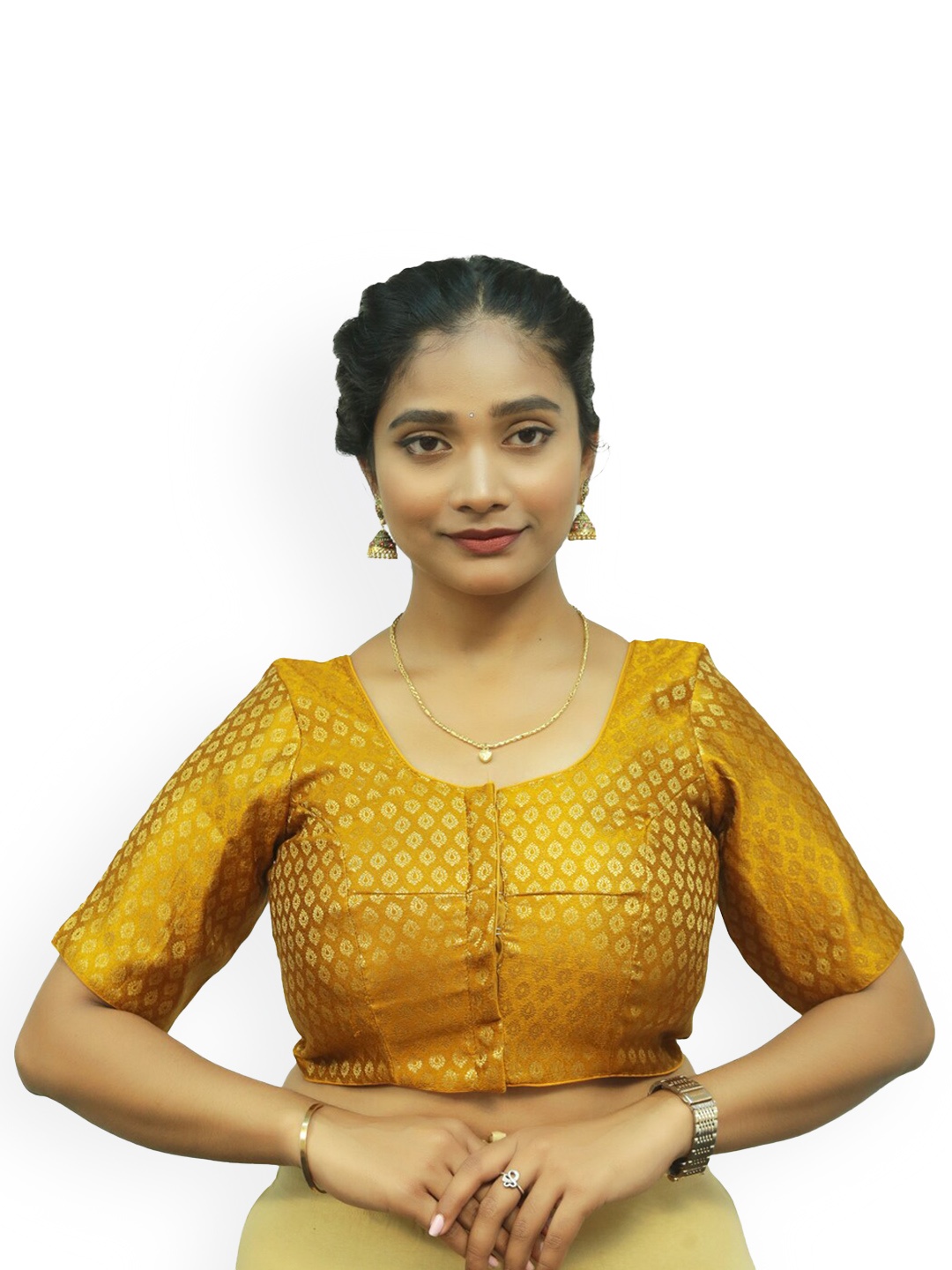 

PUSHKARA Woven Design Pure Cotton Saree Blouse, Mustard