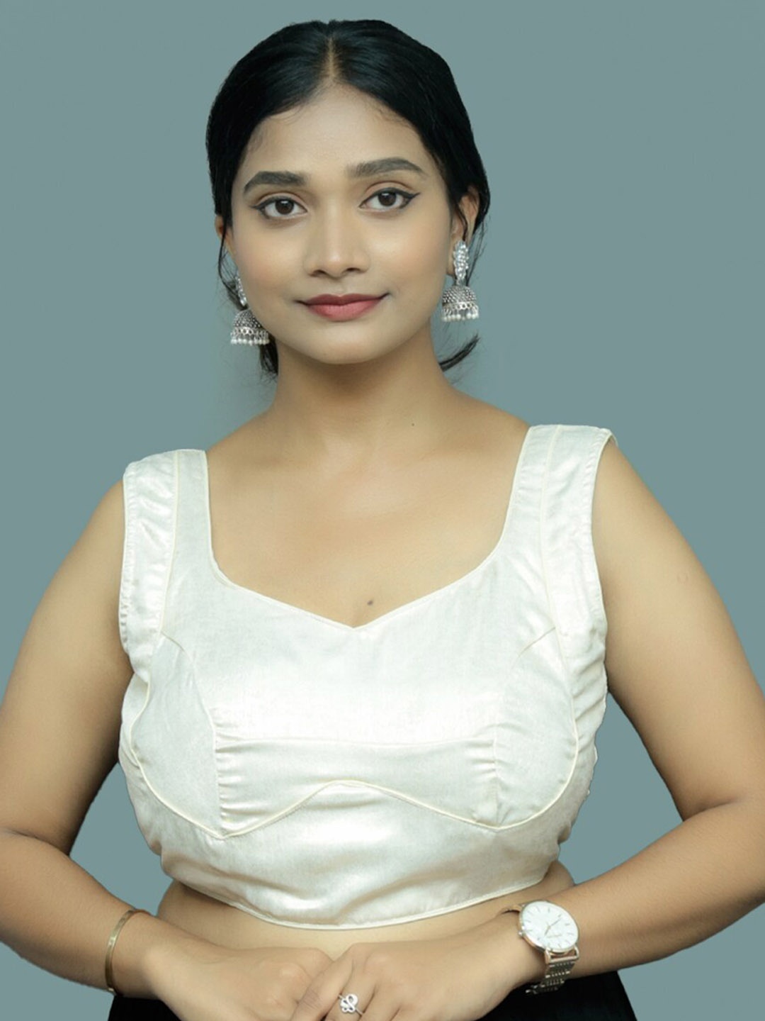 

PUSHKARA Pure Cotton Saree Blouse, Cream