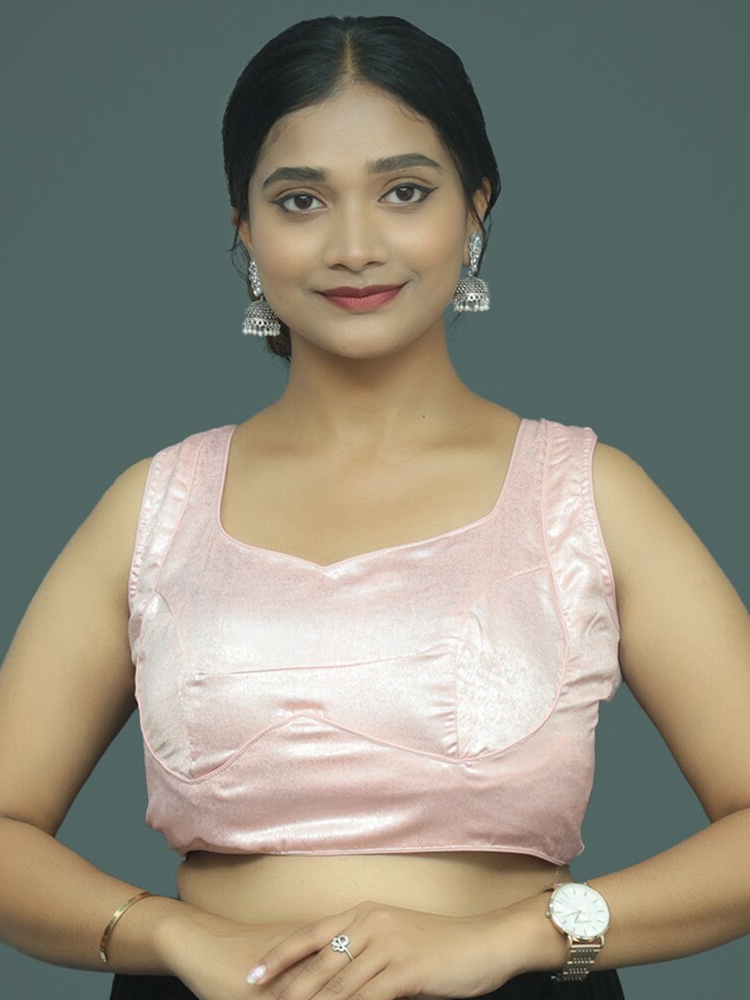 

PUSHKARA Sweetheart Neck Cotton Saree Blouse, Pink
