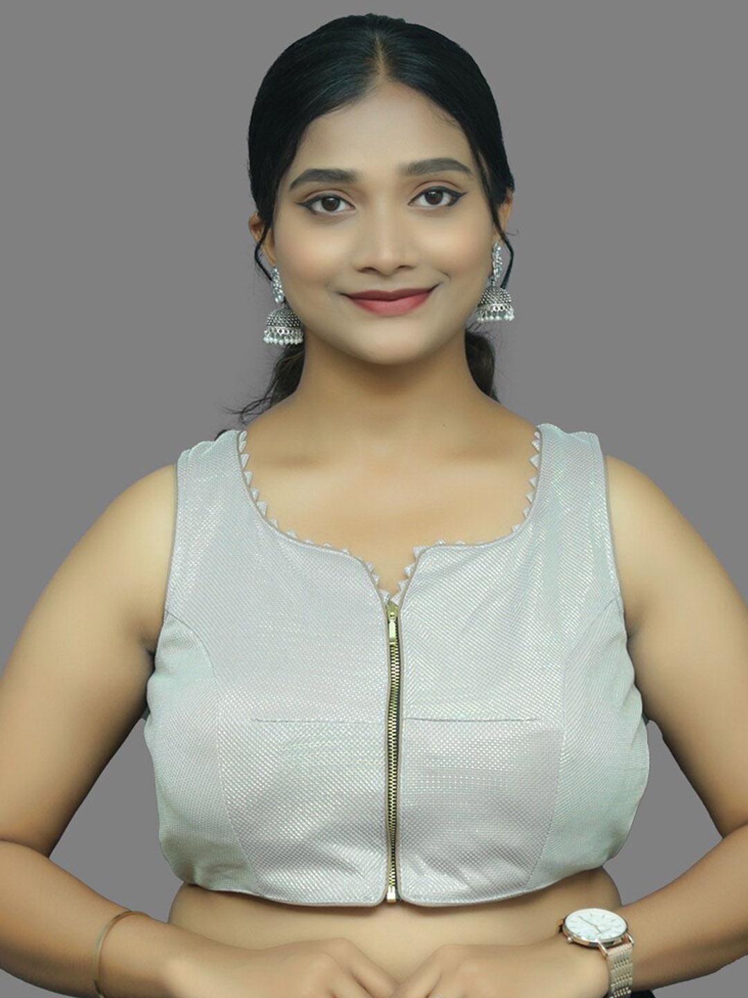 

PUSHKARA Self Design Pure Cotton Saree Blouse, Grey