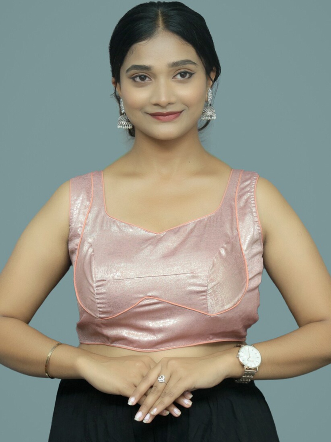 

PUSHKARA Pure Cotton Saree Blouse, Pink