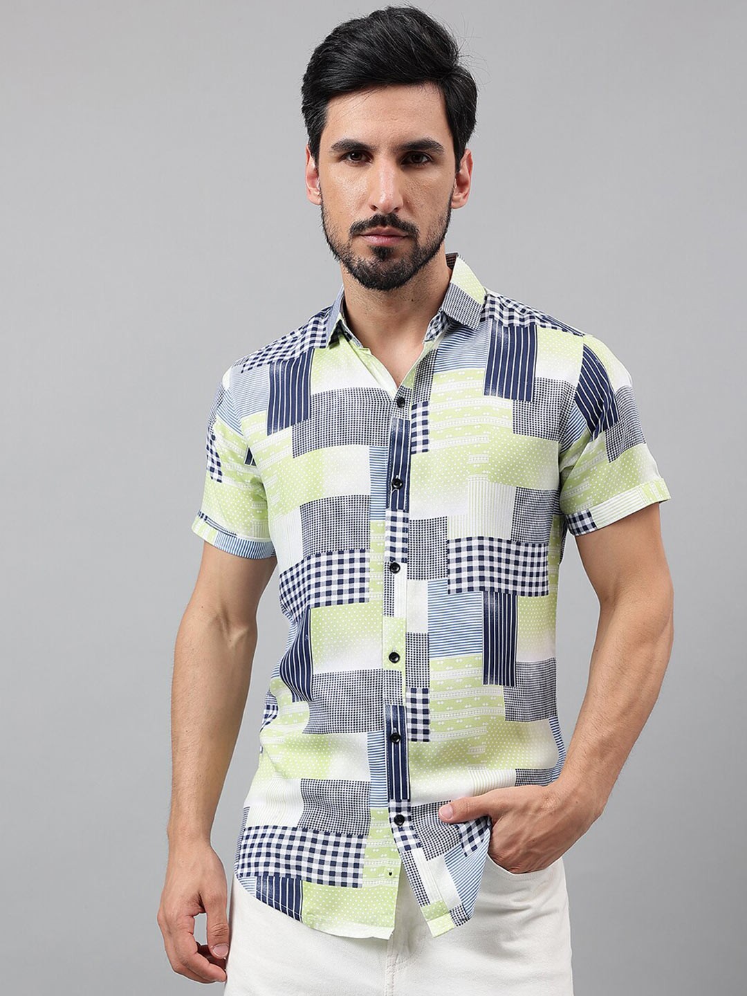 

Voroxy New Checked Spread Collar Short Sleeves Casual Shirt, Yellow