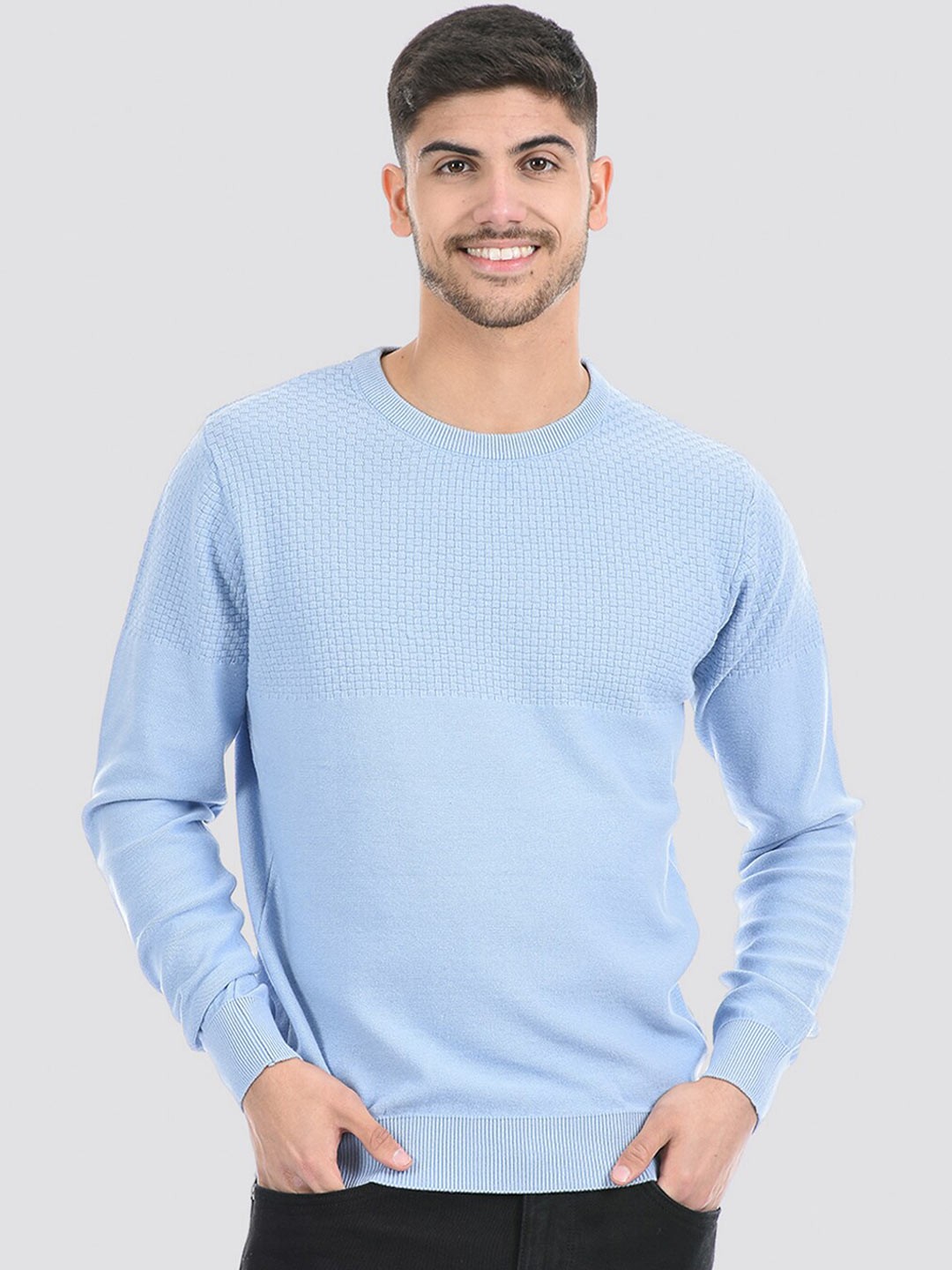 

PORTOBELLO Self Design Acrylic Pullover Sweater, Blue