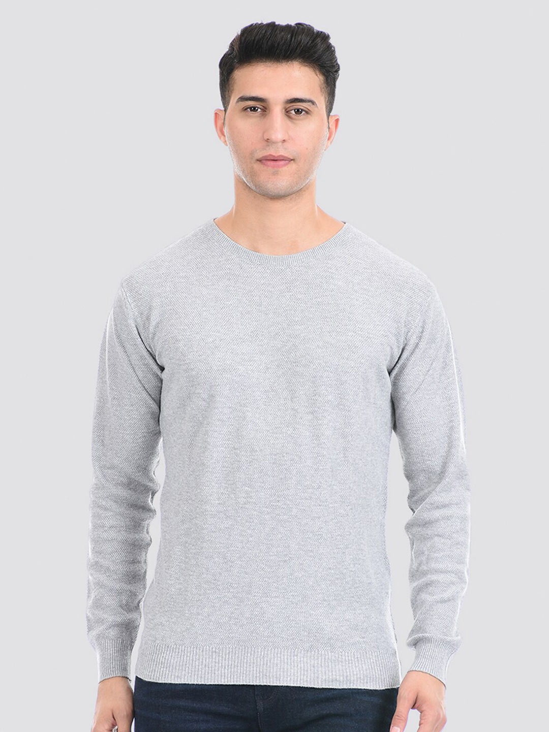 

PORTOBELLO Round Neck Pullover Pure Cotton Sweater, Grey