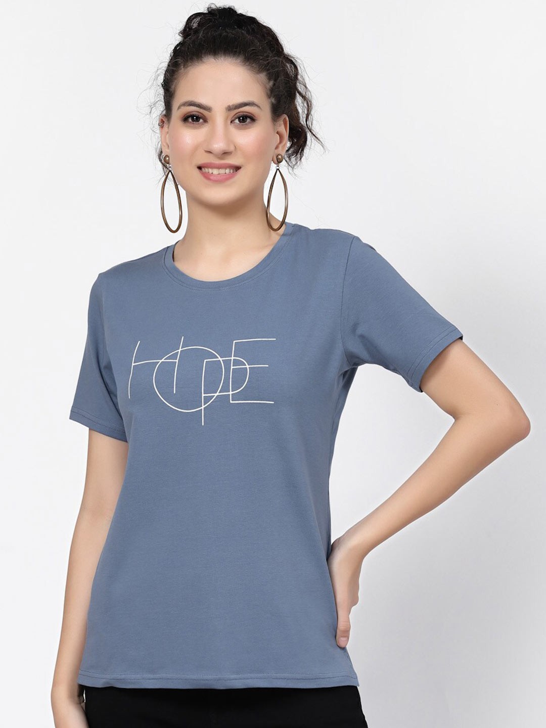 

Prag & Co Typography Printed Round Neck Breathable Cotton T-shirt, Blue
