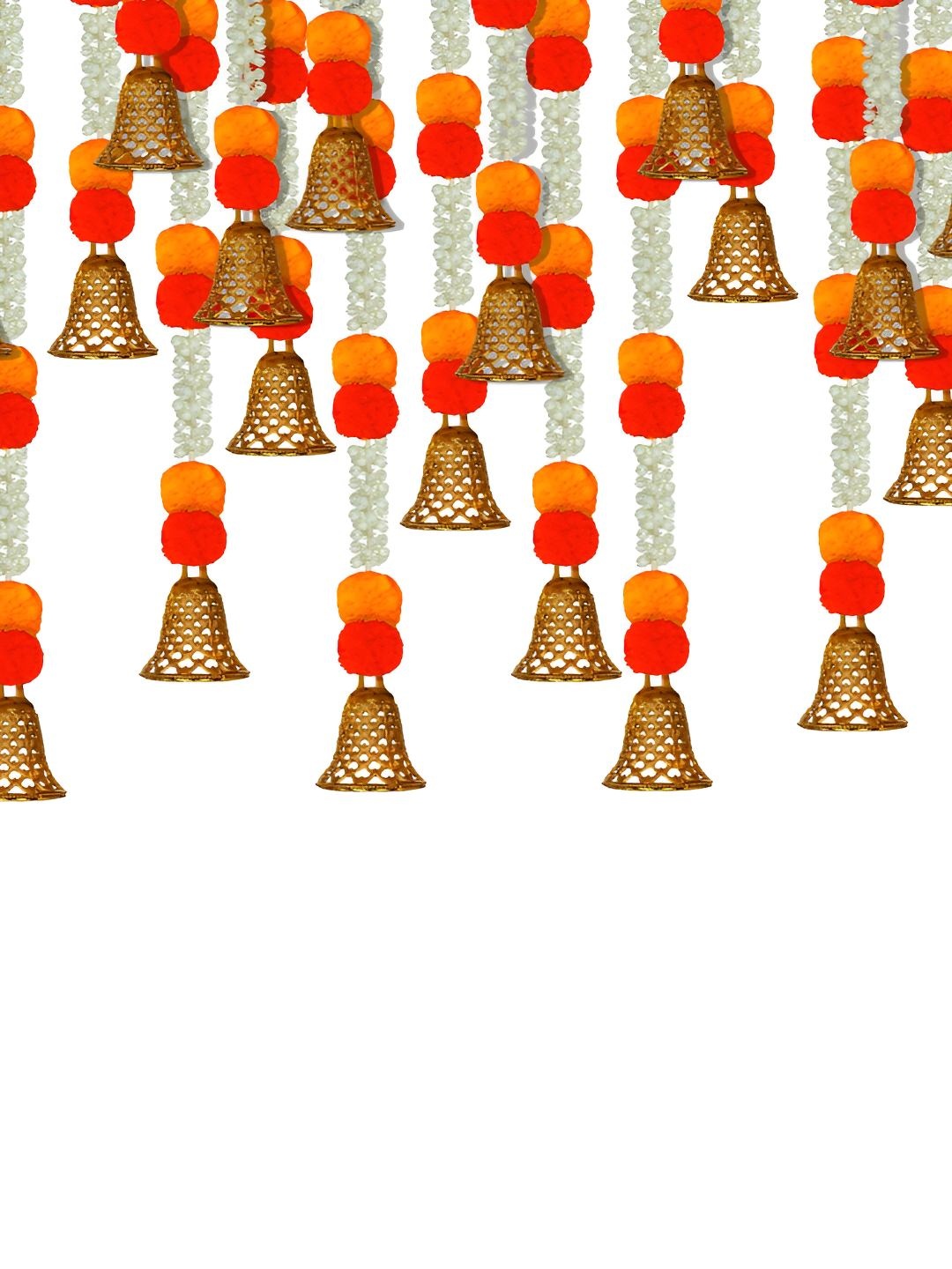 

iHandikart Orange White 20 Pieces Hanging Marigold With Jasmine Artificial Flower