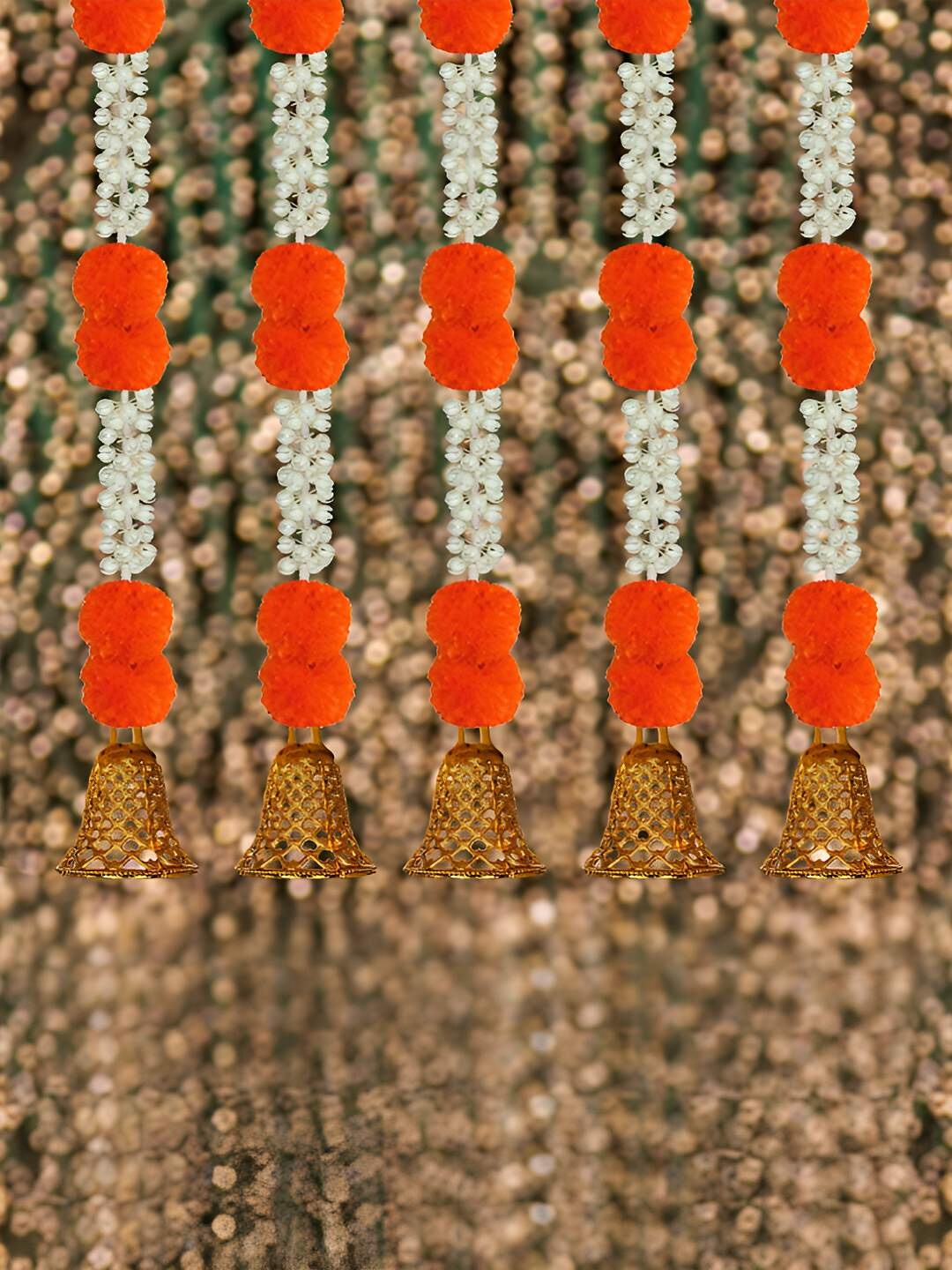 

iHandikart White & Orange 20 Pieces Hanging Marigold Artificial Garlands